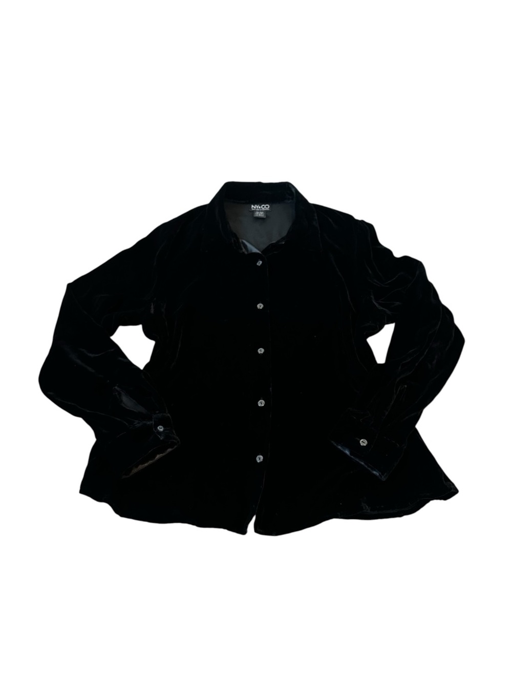 NY& Co. Vintage Black Velvet Silk Button Up Shirt Y2K Goth Dark Romantic Large